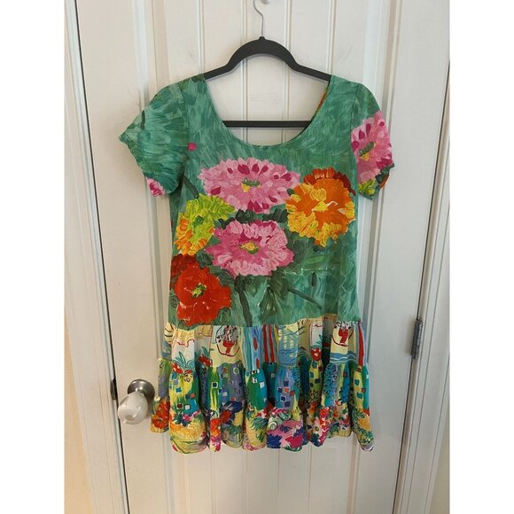 Vintage Jams World‎ Garden Abstract Floral Print Dress Sz Medium - Picture 1 of 3